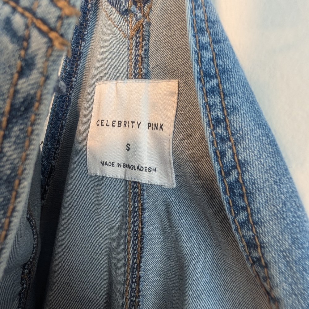 CELEBRITY PINK Women's Distressed Blue Denim Bib Overalls Size Small - Picture 11 of 14